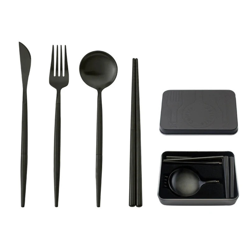 Portable Cutlery Set 304 Stainless Steel Removable Camping Tableware Chopsticks Knife Fork Spoon Folding Cutlery Set With Box